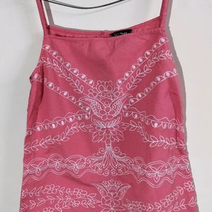 Embroidered Pink Sleeveless Top