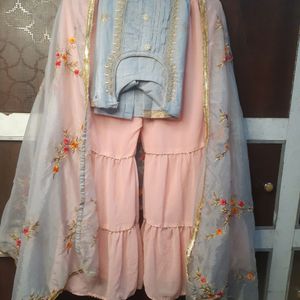 Heavy Pink Gray Sharara Set