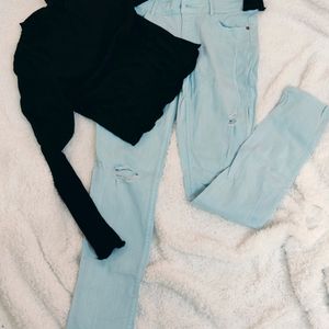 Women Sky-blue Mid waist Skinny Fit Jean