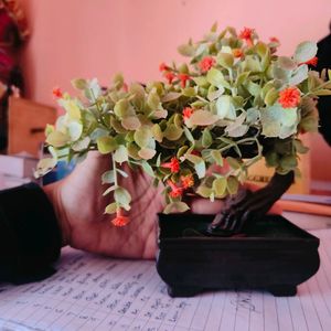 Artificial Bonsai Plant With Cute Reddish Flowers