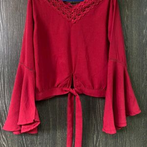 Red Bell Sleeves Top