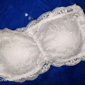 Full Net White Padded Bra With Transparent Strap