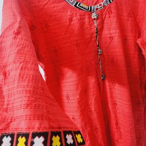 Red Cotton Suit Along With Duppata