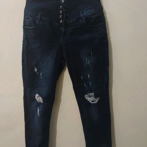 Dark Blue High Waist Skinny Distressed Jeans