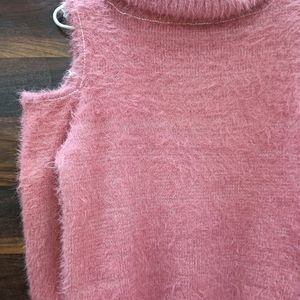 Beautiful Pink Shoulder Cut Woolen Top