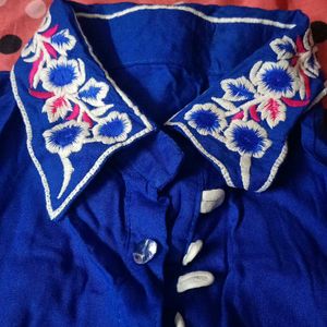 Blue Embroidery Rayon Kurti Set