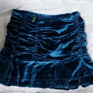 Blue Velvet Ruffle Skirt