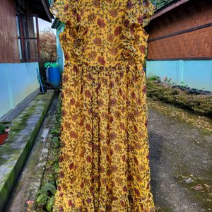 Janasya Midi Dress Mustard Color