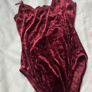 Maroon Velvet Bodysuit Top