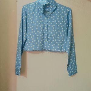 Crop Top Shirt Polka Dot Blue