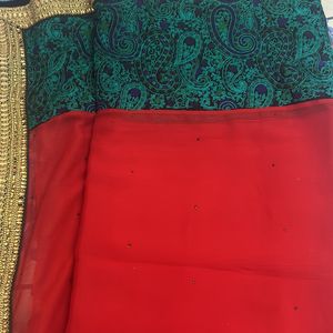 Red Colour Saree With Embroidered Border