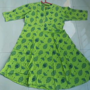 Green Umbrella Print Anarkali Long Kurta