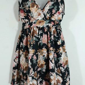 Black Printed A Line Dress For Women's