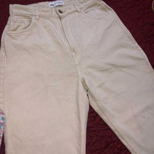 Zara High Waist Wide Leg Beige Denims