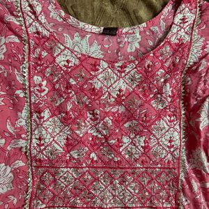 Pink Cotton Kurta Set (Women)