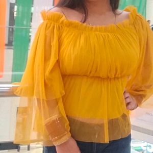 Net Beautiful Yellow Butterfly  Top