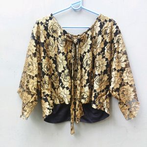 Women Golden Lace Floral Unique Top By JUST WOW