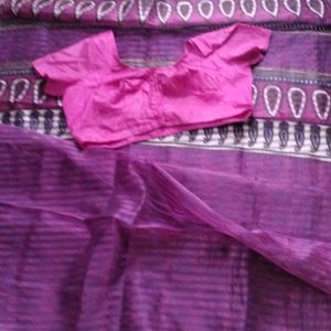 Purple Silk Saree With 36 Blouse.