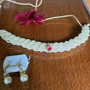 Combo Of 3-Pearl Neckpeice+choker+ Earrings