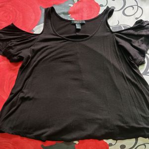 FOREVER 21 Dark Black Cold Shoulder Top. U Neck.