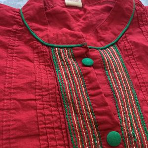 A Red Colour Casual kurta with Collar