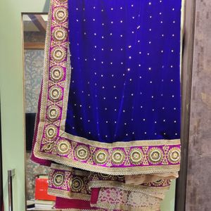 Adaa Designer Velvet & Net Pearl Embellished Saree