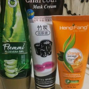 Aloevera Gell+ Charcoal Mask+ Apricot Scrub Combo