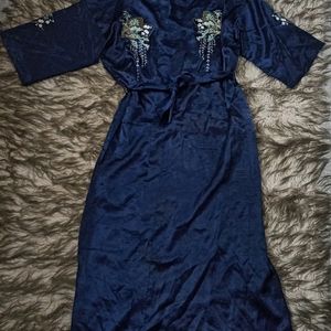 Japanese Satin Embroided Kimono Robe