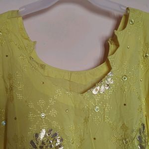 Lemon Yellow Stitch Plazo With Kurti 🌸