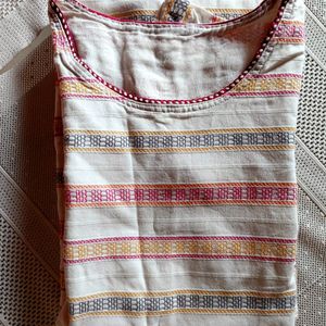 White Round Neck Yarn dyed Kurta