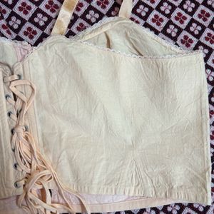 Pinkish Beige Corset Top With Lace