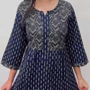 White Embroidered Blue Tunic