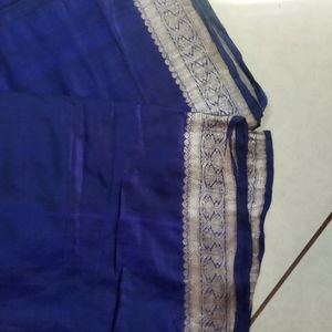 Navy Blue Silk Plain Saree