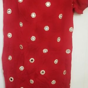 Karvachauth Special ..Red Mirror Work Kurta