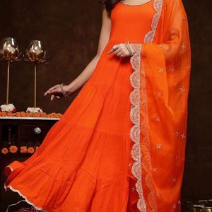 Orange Party Wear Kurta Set