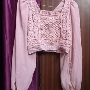 Baby Pink Crop Top For Casual and Party Wear