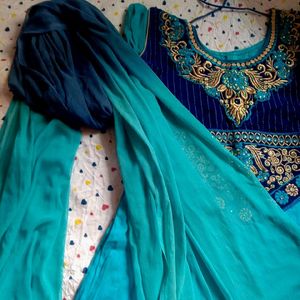 Blue Ethnic Dress With Dupatta