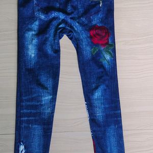 Blue Floral Print Leggins