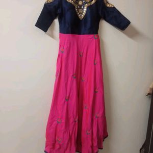 Navy Blue And Pink Women's Gown One Piece