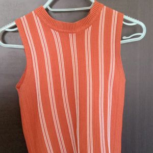 Orange White Strip Cotton Crop Tee