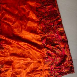 Orange Satin Gown For Women With Light Floral