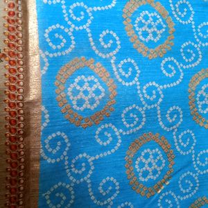 Blue Chunari Sarees With Digital Print