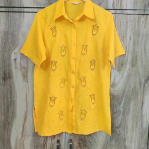 Yellow Embroidery Shirt Size-38