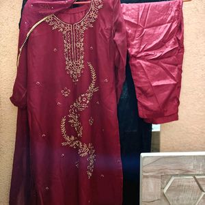 Maroon Georgette Stitched Dress