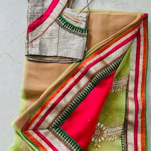 Pista N Pink Half-half Saree