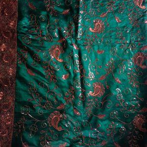 Green Silk Saree With Sequence Work