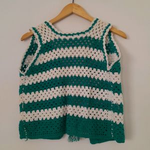 Green White Crochet Top