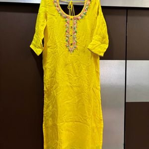 Festive Yellow Organza Kurta N Pants