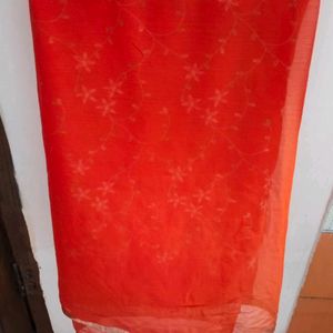 Orange Saree With Embroidery  On pallal