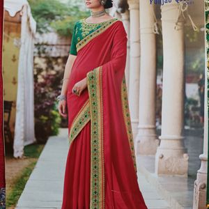 Red Saree With Designer Blouse 😘